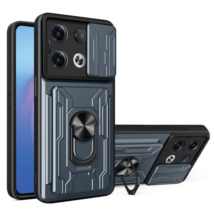 For OPPO Reno8 Pro 5G Sliding Camshield TPU+PC Phone Case with Card Slot