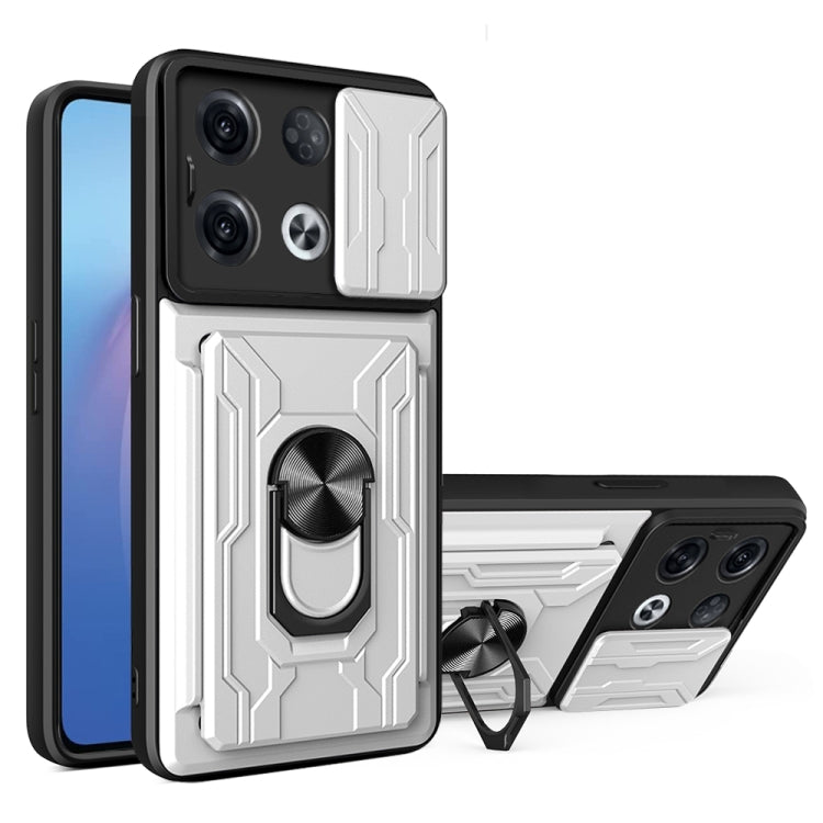For OPPO Reno8 Pro 5G Sliding Camshield TPU+PC Phone Case with Card Slot