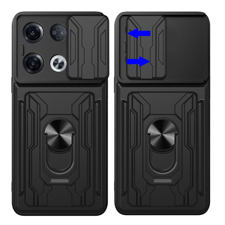 For OPPO Reno8 Pro 5G Sliding Camshield TPU+PC Phone Case with Card Slot