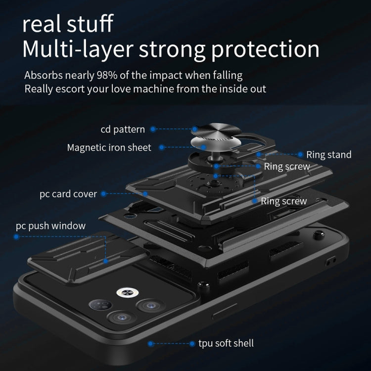 For OPPO Reno8 Pro 5G Sliding Camshield TPU+PC Phone Case with Card Slot