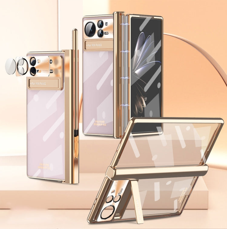 For Xiaomi Mix Fold 2 Magnetic Hinges Plating Phone Case with Holder