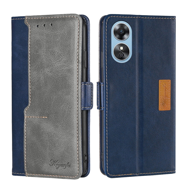 For OPPO A17 Contrast Color Side Buckle Leather Phone Case