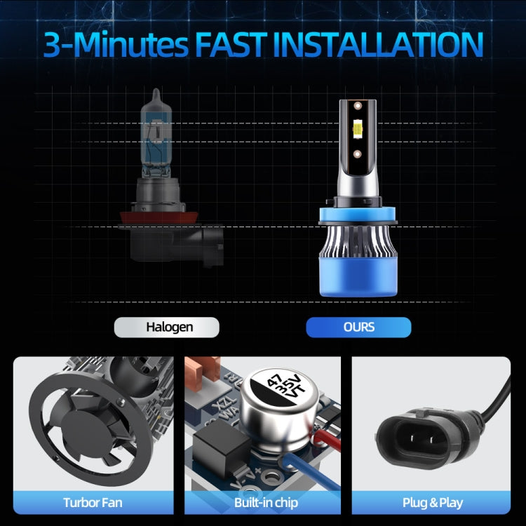 Q2 1 Pair H11 25W / 3000LM / DC9-36V / 6000K IP68 Waterproof Car LED Headlight