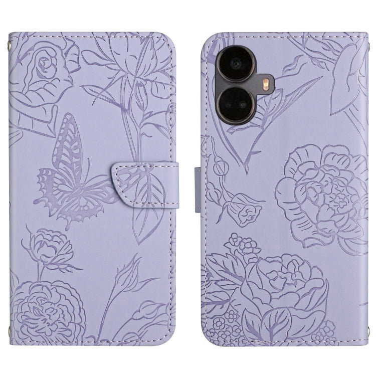 For Realme 10 Pro+ HT03 Skin Feel Butterfly Embossed Flip Leather Phone Case
