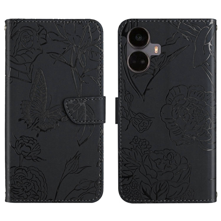 For Realme 10 Pro+ HT03 Skin Feel Butterfly Embossed Flip Leather Phone Case