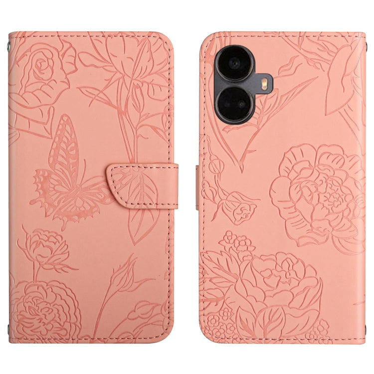 For Realme 10 Pro+ HT03 Skin Feel Butterfly Embossed Flip Leather Phone Case