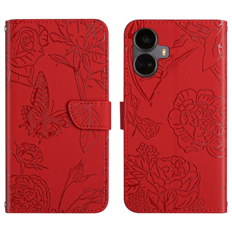 For Realme 10 Pro+ HT03 Skin Feel Butterfly Embossed Flip Leather Phone Case