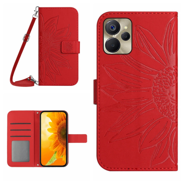 For Realme 9i 5G Skin Feel Sun Flower Pattern Flip Leather Phone Case with Lanyard