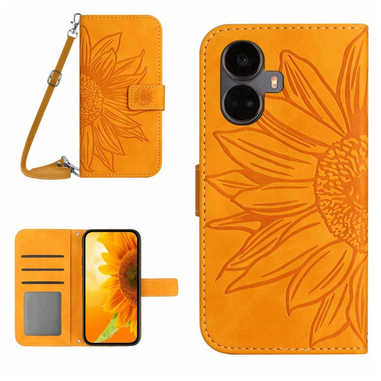 For Realme 10 Pro+ Skin Feel Sun Flower Pattern Flip Leather Phone Case with Lanyard