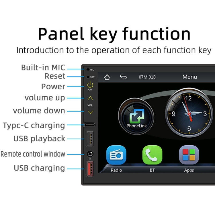 7 inch Wireless CarPlay Car MP5 Player Supports Bluetooth/Reverse/Mobile Phone Internet