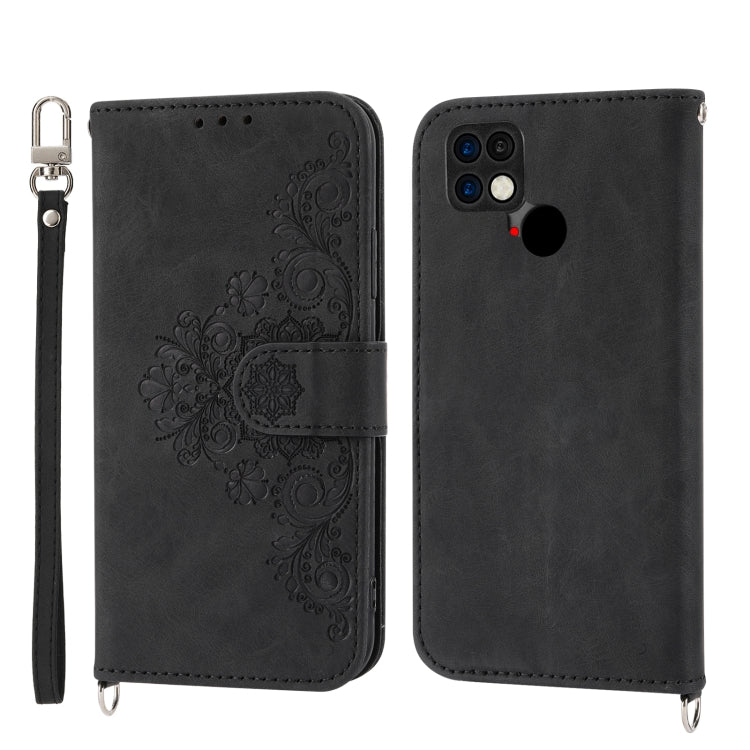 For Xiaomi Poco C40 Skin-feel Flowers Embossed Wallet Leather Phone Case