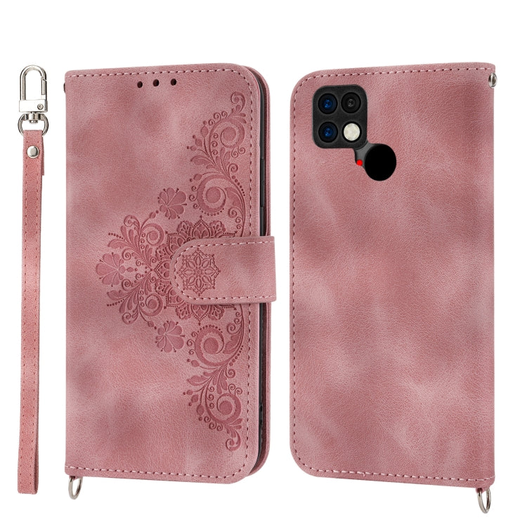 For Xiaomi Poco C40 Skin-feel Flowers Embossed Wallet Leather Phone Case