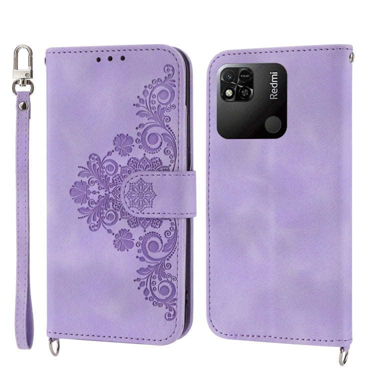 For Xiaomi Redmi 10A Skin-feel Flowers Embossed Wallet Leather Phone Case