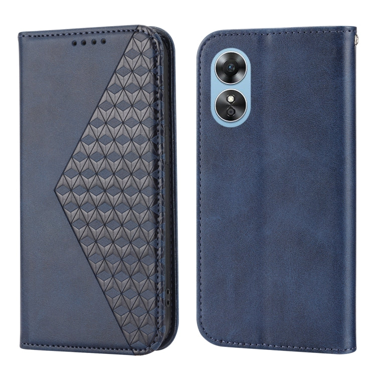 For OPPO A17 4G Cubic Grid Calf Texture Magnetic Leather Phone Case