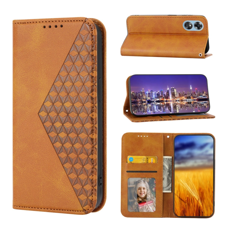 For OPPO A17 4G Cubic Grid Calf Texture Magnetic Leather Phone Case