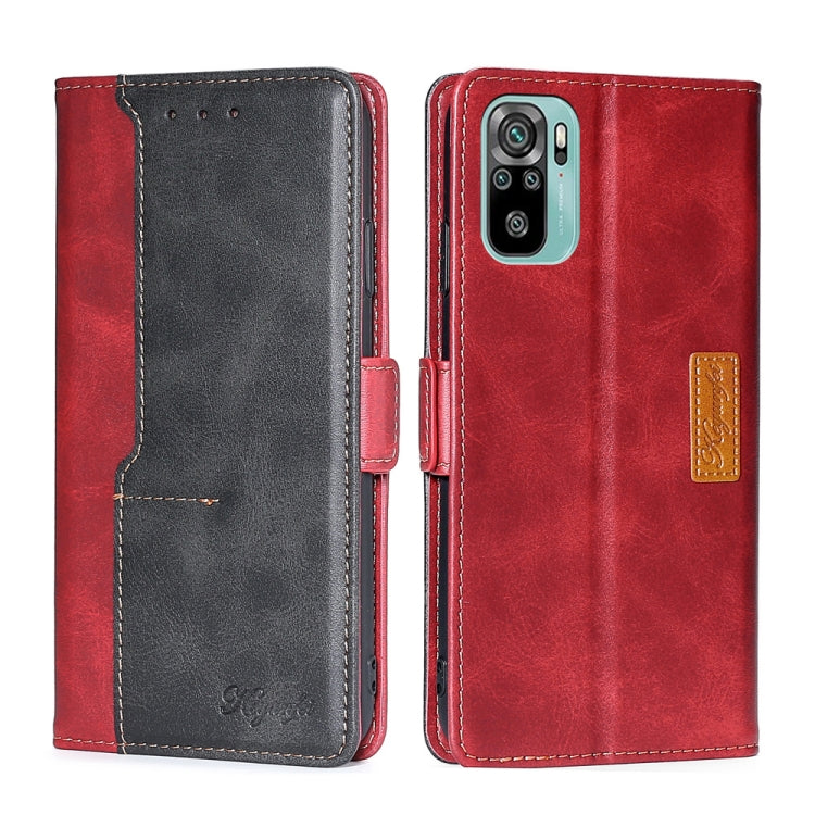 For Xiaomi Poco M5s 4G/Redmi Note 11 SE India Contrast Color Side Buckle Leather Phone Case