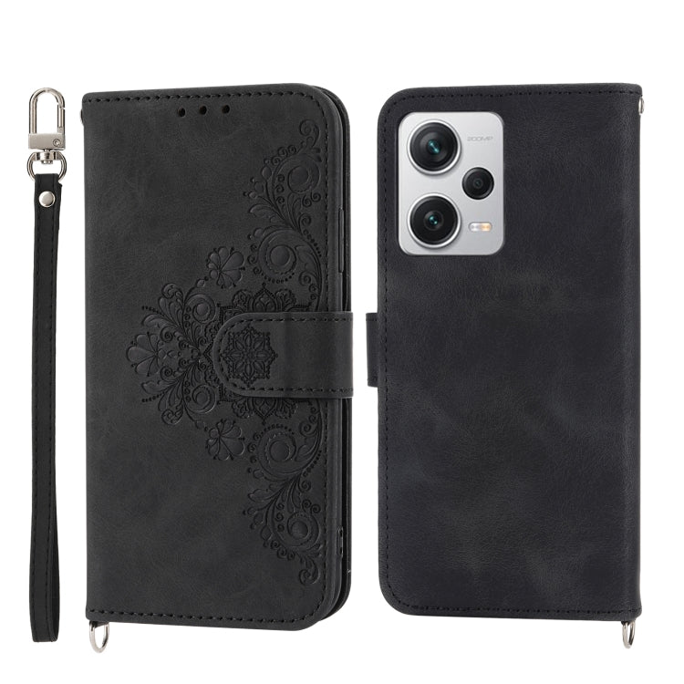 For Xiaomi Redmi Note 12 Pro+ China Skin-feel Flowers Embossed Wallet Leather Phone Case