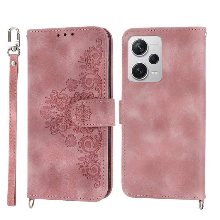 For Xiaomi Redmi Note 12 Pro+ China Skin-feel Flowers Embossed Wallet Leather Phone Case