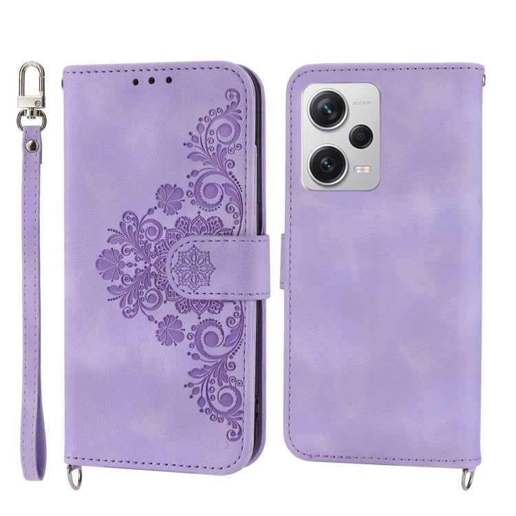 For Xiaomi Redmi Note 12 Pro+ China Skin-feel Flowers Embossed Wallet Leather Phone Case