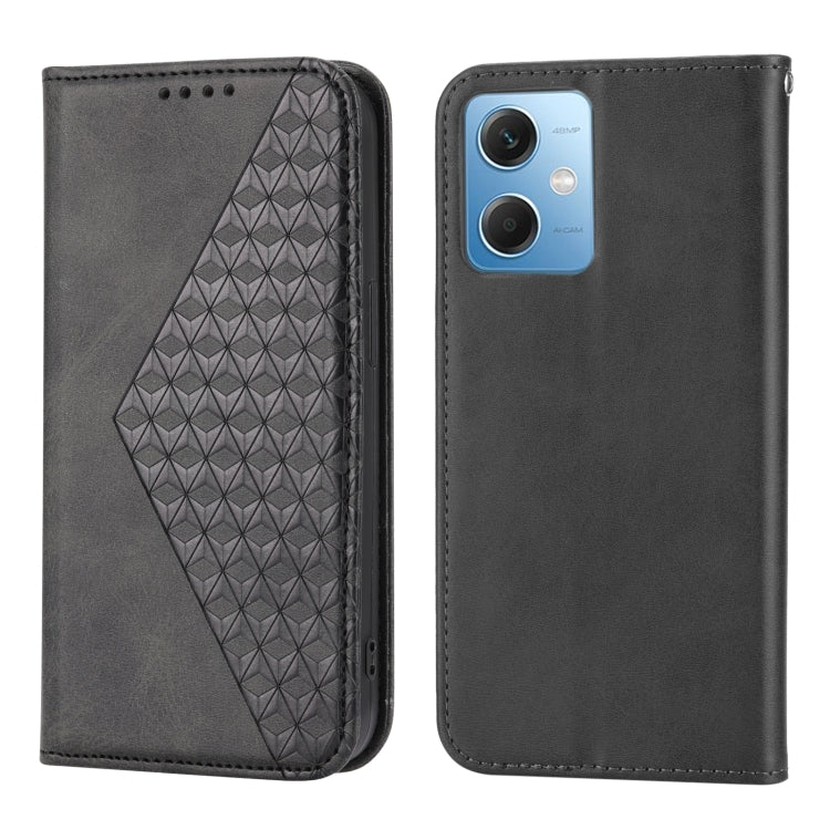 For Xiaomi Redmi Note 12 China Cubic Grid Calf Texture Magnetic Leather Phone Case