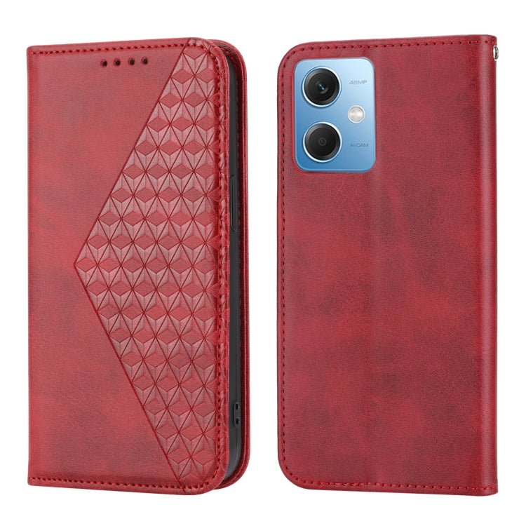 For Xiaomi Redmi Note 12 China Cubic Grid Calf Texture Magnetic Leather Phone Case