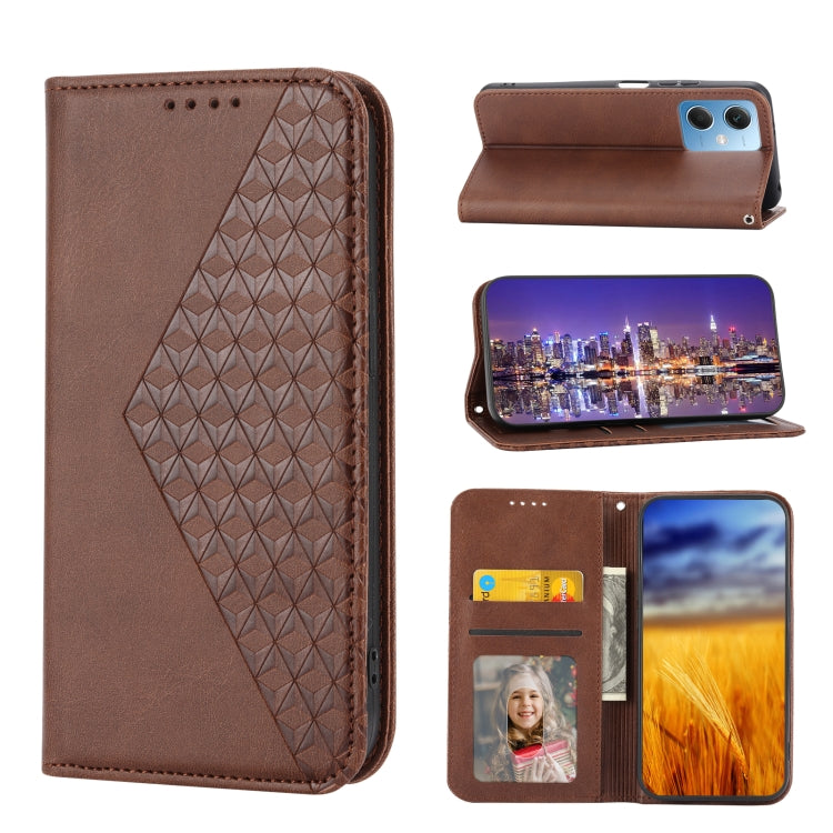 For Xiaomi Redmi Note 12 China Cubic Grid Calf Texture Magnetic Leather Phone Case