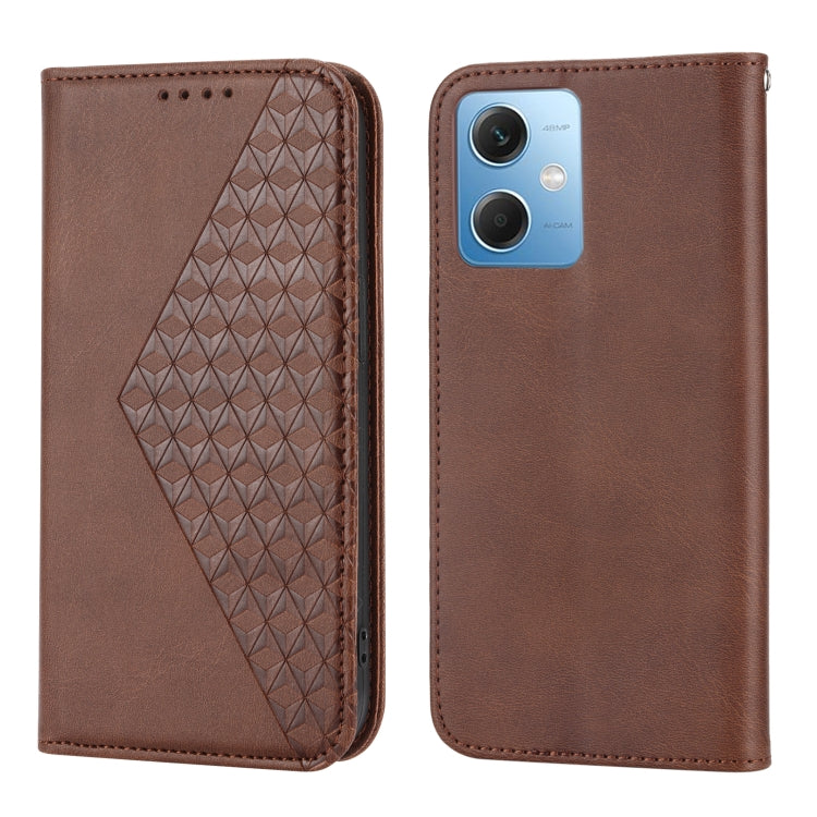 For Xiaomi Redmi Note 12 China Cubic Grid Calf Texture Magnetic Leather Phone Case