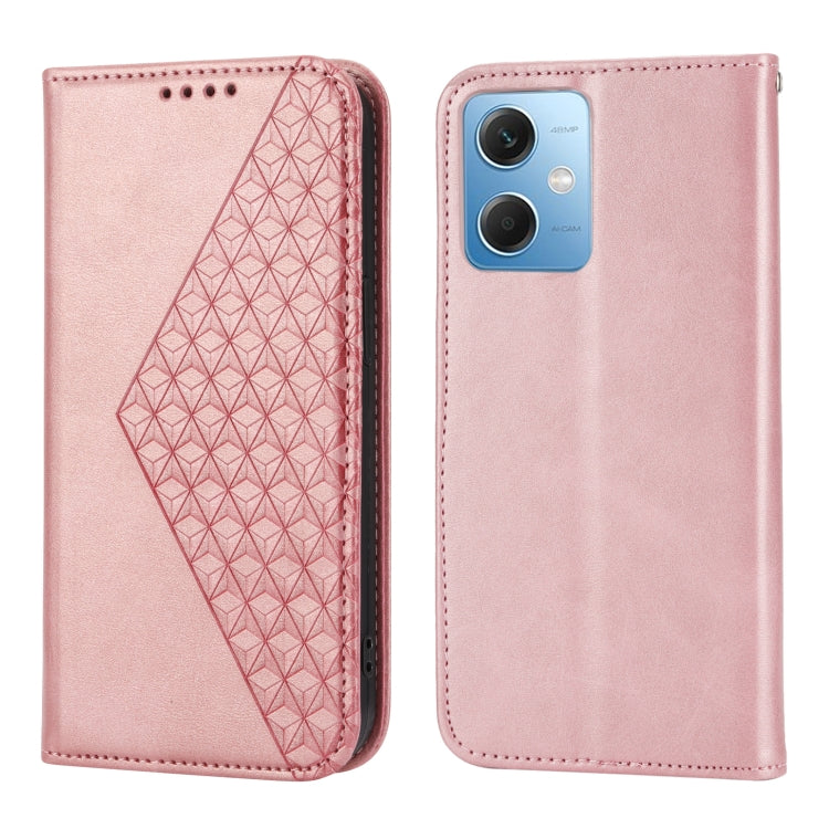For Xiaomi Redmi Note 12 China Cubic Grid Calf Texture Magnetic Leather Phone Case