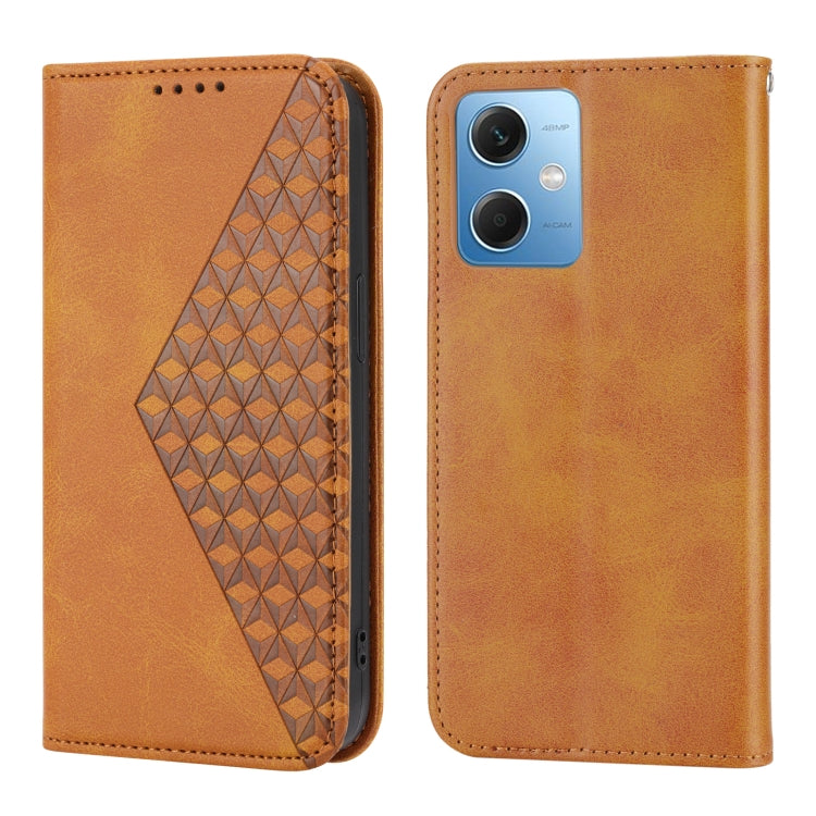 For Xiaomi Redmi Note 12 China Cubic Grid Calf Texture Magnetic Leather Phone Case