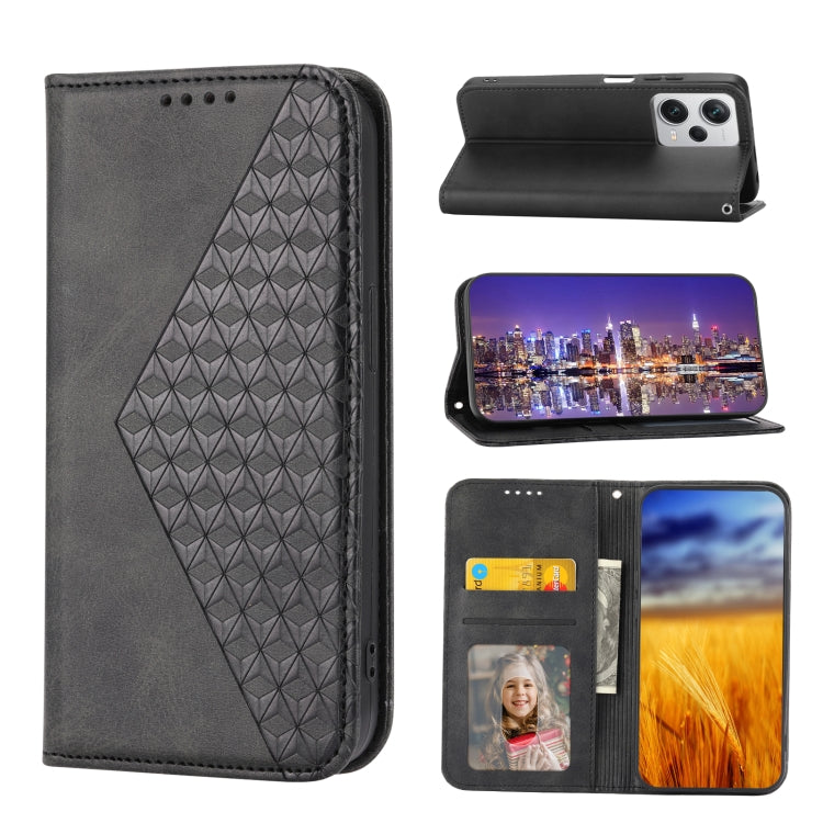 For Xiaomi Redmi Note 12 Pro+ China Cubic Grid Calf Texture Magnetic Leather Phone Case