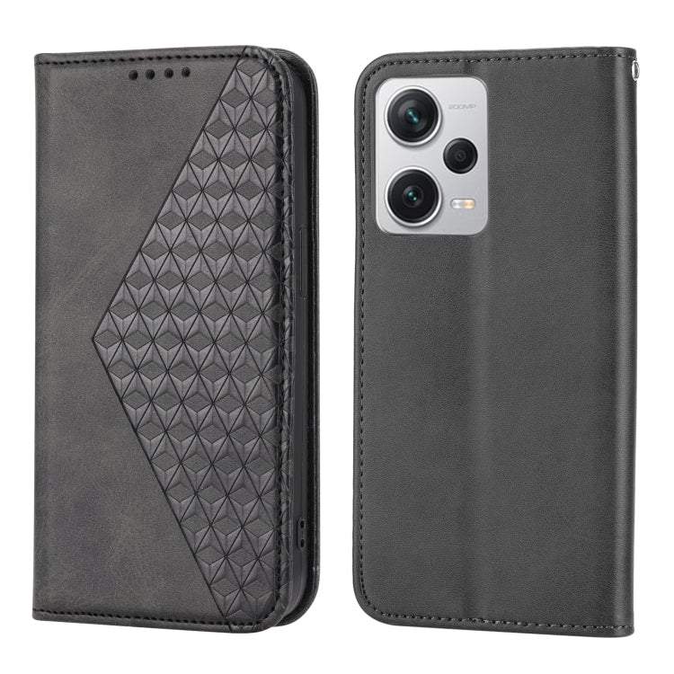 For Xiaomi Redmi Note 12 Pro+ China Cubic Grid Calf Texture Magnetic Leather Phone Case