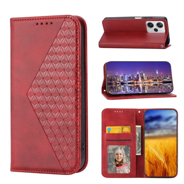 For Xiaomi Redmi Note 12 Pro+ China Cubic Grid Calf Texture Magnetic Leather Phone Case
