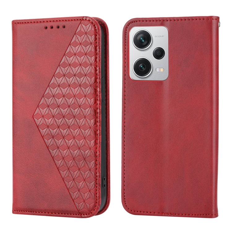 For Xiaomi Redmi Note 12 Pro+ China Cubic Grid Calf Texture Magnetic Leather Phone Case