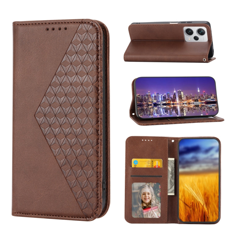 For Xiaomi Redmi Note 12 Pro+ China Cubic Grid Calf Texture Magnetic Leather Phone Case