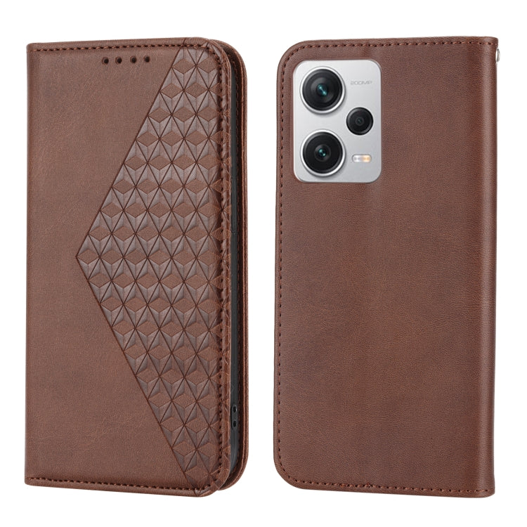 For Xiaomi Redmi Note 12 Pro+ China Cubic Grid Calf Texture Magnetic Leather Phone Case