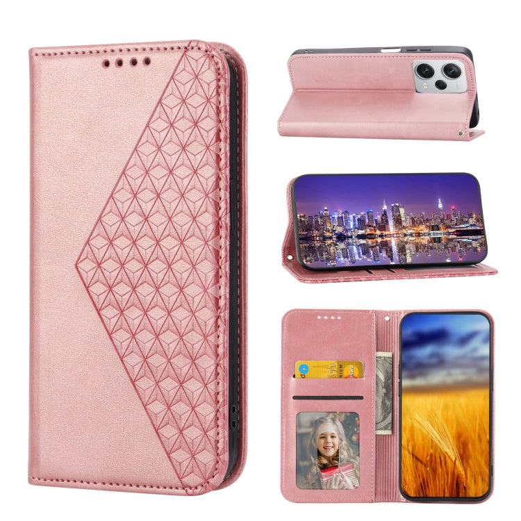 For Xiaomi Redmi Note 12 Pro+ China Cubic Grid Calf Texture Magnetic Leather Phone Case