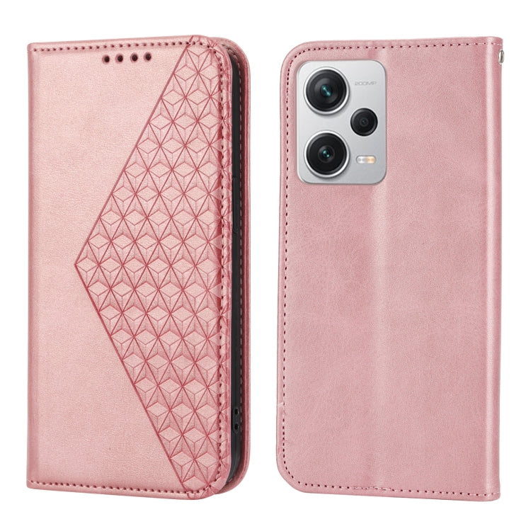 For Xiaomi Redmi Note 12 Pro+ China Cubic Grid Calf Texture Magnetic Leather Phone Case