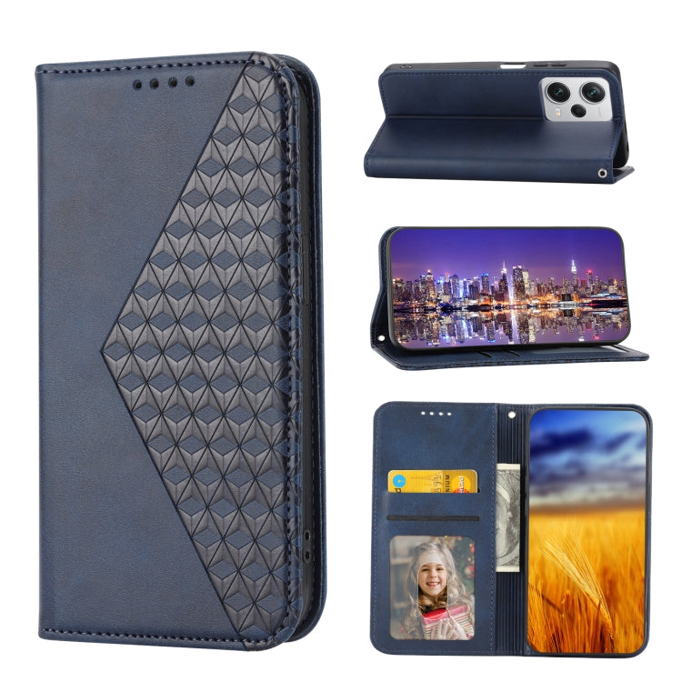 For Xiaomi Redmi Note 12 Pro+ China Cubic Grid Calf Texture Magnetic Leather Phone Case