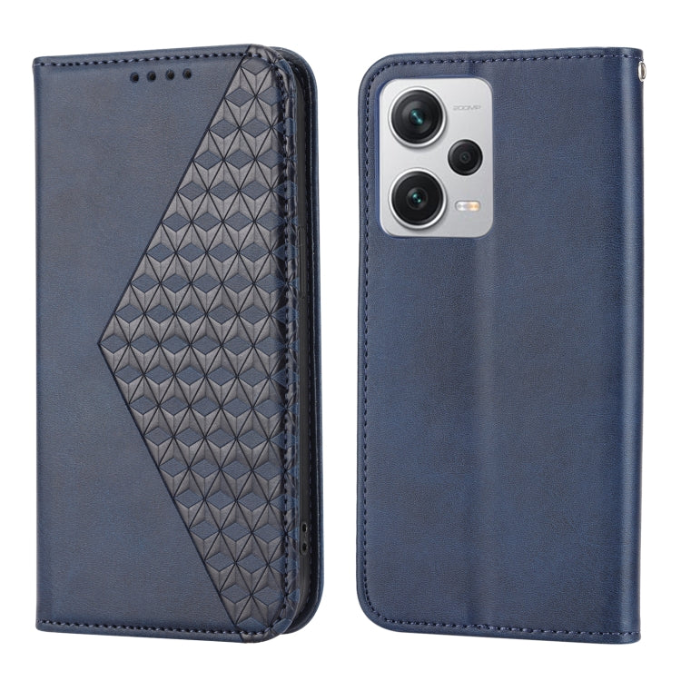 For Xiaomi Redmi Note 12 Pro+ China Cubic Grid Calf Texture Magnetic Leather Phone Case