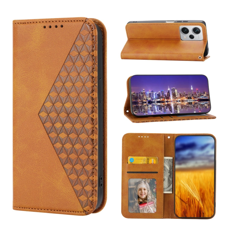 For Xiaomi Redmi Note 12 Pro+ China Cubic Grid Calf Texture Magnetic Leather Phone Case