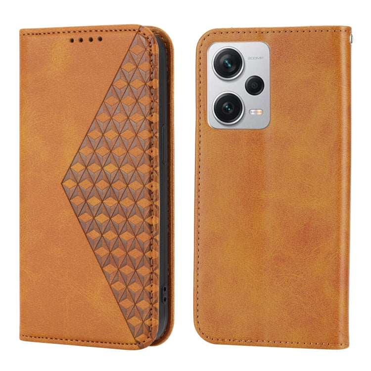 For Xiaomi Redmi Note 12 Pro+ China Cubic Grid Calf Texture Magnetic Leather Phone Case