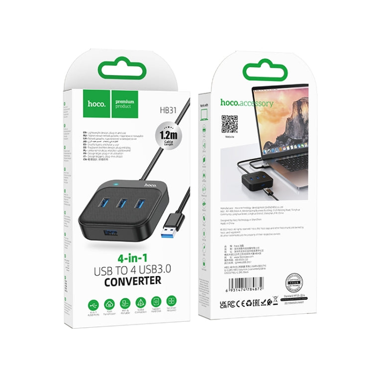 hoco HB31 Easy 4 in 1 USB to USB3.0x4 Converter, Cable Length:1.2m(Black)
