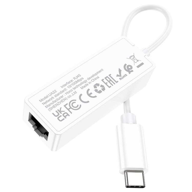 hoco UA22 Acquire USB-C / Type-C Wired 100 Mbps Ethernet Adapter(White)