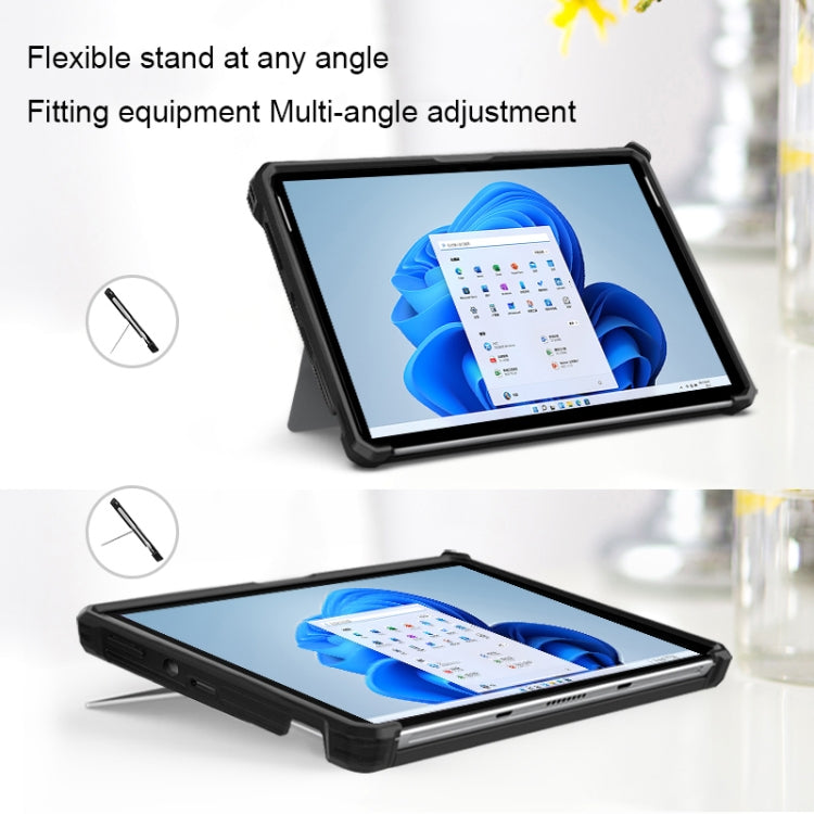 For Microsoft Surface Pro 8 Striped Hollow Tablet Case with Holder Cover and Shoulder Strap(Black)