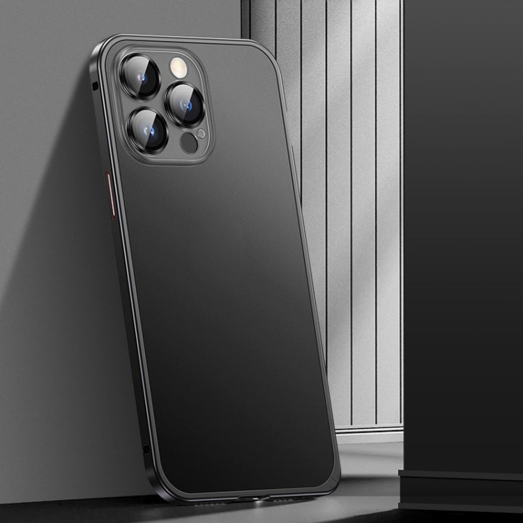 For iPhone 14 Pro Max Spring Buckle Metal Frosted Phone Case