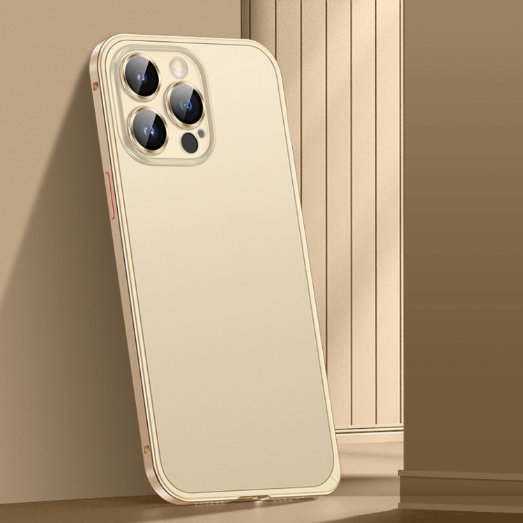 For iPhone 14 Pro Max Spring Buckle Metal Frosted Phone Case