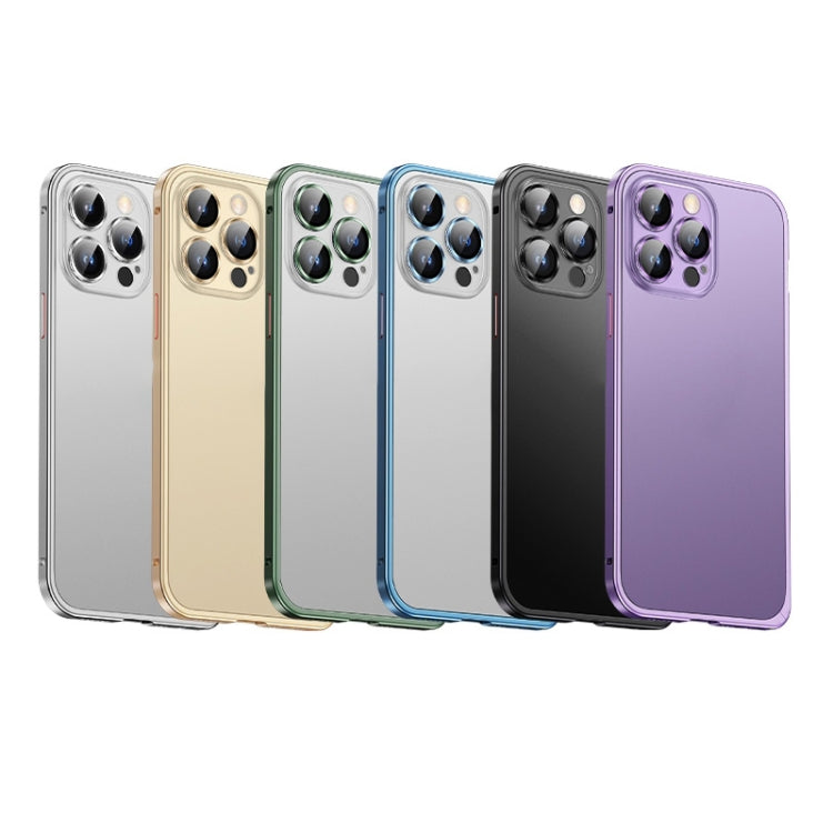 For iPhone 14 Pro Max Spring Buckle Metal Frosted Phone Case