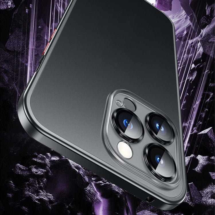 For iPhone 14 Pro Max Spring Buckle Metal Frosted Phone Case