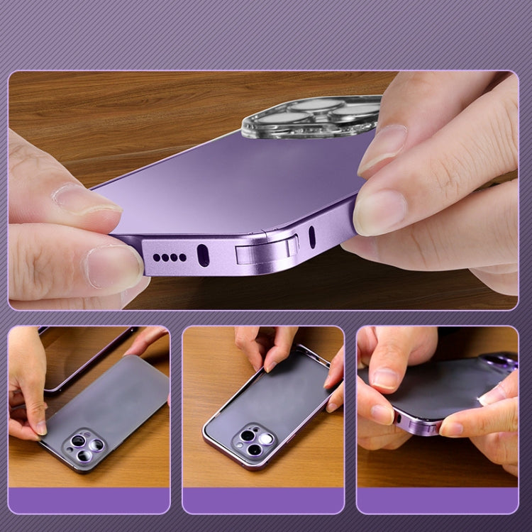 For iPhone 14 Pro Max Spring Buckle Metal Frosted Phone Case