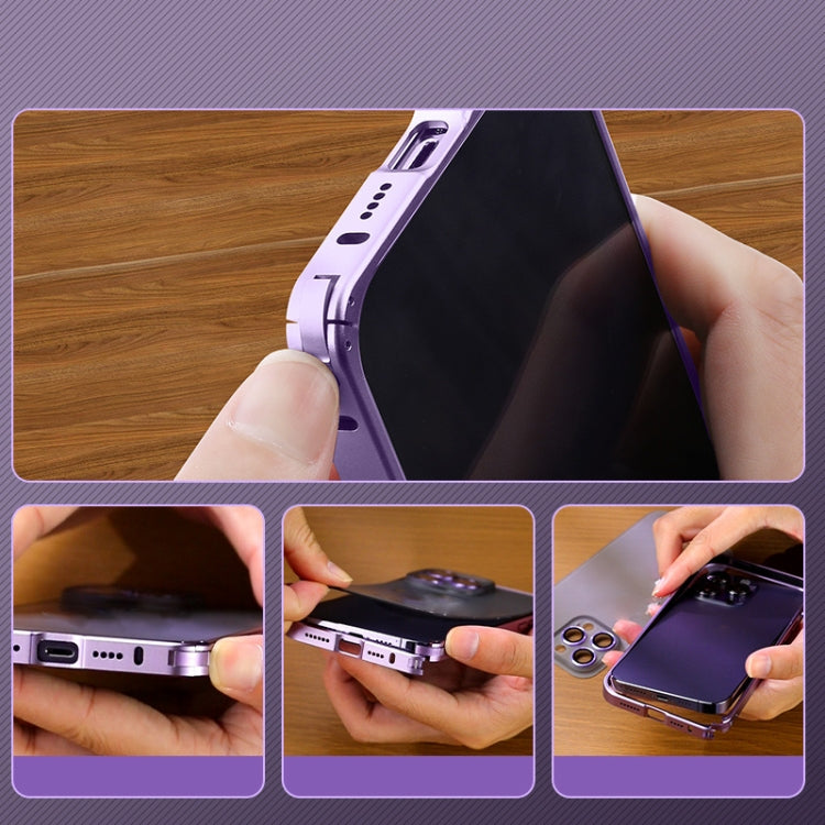 For iPhone 14 Pro Max Spring Buckle Metal Frosted Phone Case